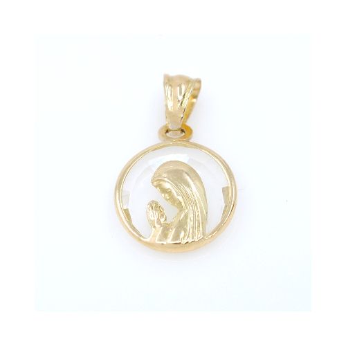 Medalla oro 18k y cristal virgen niña 12mm — Facello Joyeros