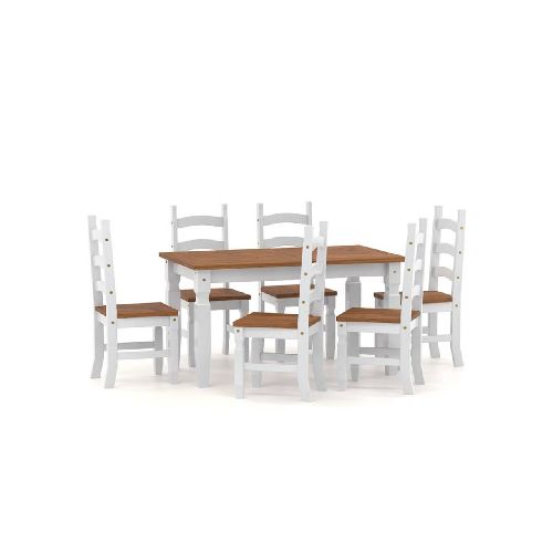 JUEGO DE COMEDOR CORONA 6 SILLAS BLANCO/CERA 10776