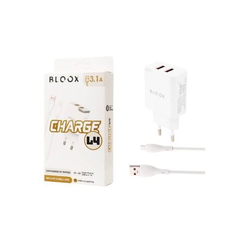 Cargador Bloux 2 Usb 3.1a + Cable Lightning - CARGADOR BLOOX + CABLE LIGHTNING 3.1  Bloox