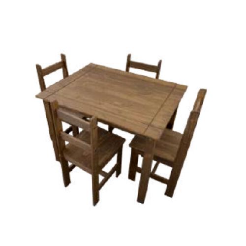 Juego de comedor 4 sillas en madera maciza AN10100 Nogal