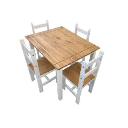 Juego de comedor 4 sillas en madera maciza AN10100BL Blanco/Miel