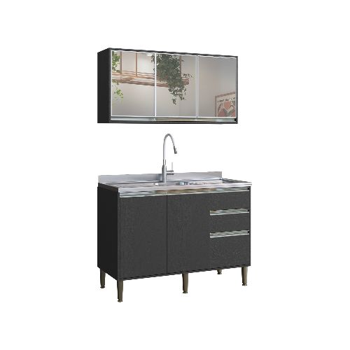 Mueble Cocina En Mdf Bajo Mesada + Aéreo 120cm C/espejo