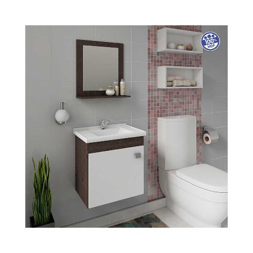 Mueble De Baño Mgm Iris, 44,8 Cm De Ancho, 46 Cm De Alto Y 31,5 Cm De Profundidad, Con Lavabo Blanco Y Mueble Café/blanco Con Orificio Para Grifos