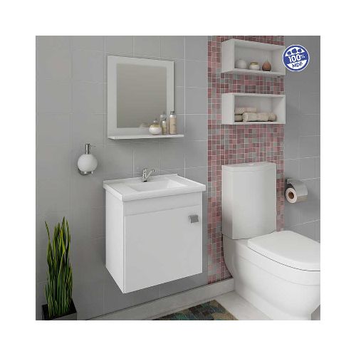 Mueble De Baño Mgm Iris De 44,8 Cm De Ancho, 46 Cm De Alto Y 31,5 Cm De Profundidad Con Lavabo Y Mueble Blanco Con Orificio Para Grifos