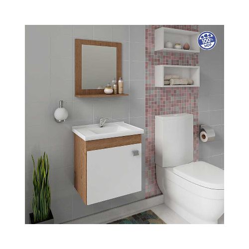 Mueble De Baño Mgm Iris, 44,8 Cm De Ancho, 46 Cm De Alto Y 31,5 Cm De Profundidad, Con Lavabo Blanco Y Muebles De Color Almendrado/blanco