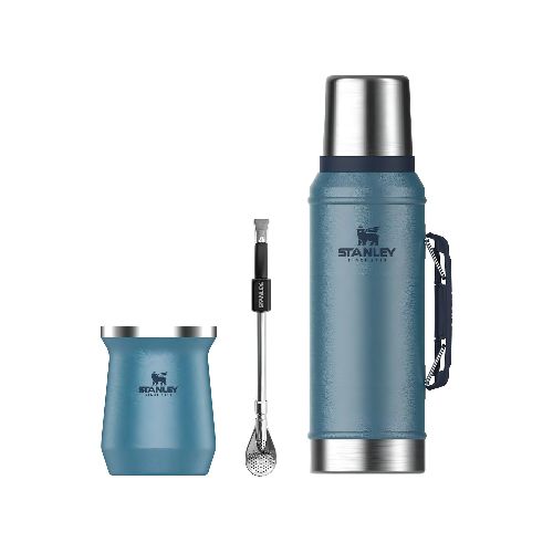 Combo Stanley Clásico, Termo Classic 940ml + Mate Acero Inox. 230ml + Bombilla – Azul Hammertone