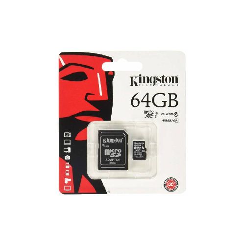 Memoria Micro SD 64GB Kingston c/adap. Class 10I U1 80mb/s