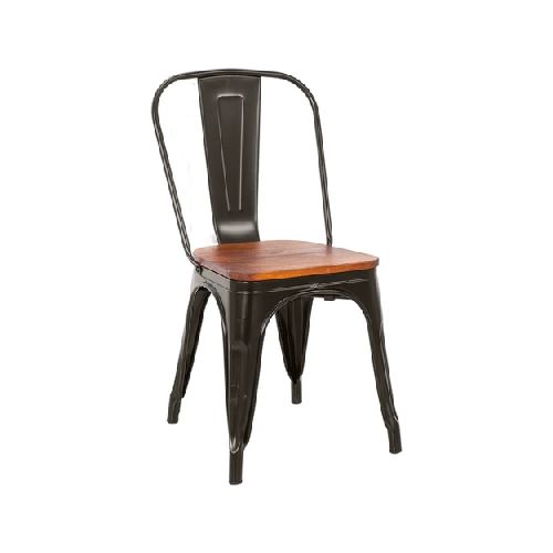 Silla Tolix negra con asiento de madera | Argipiuk