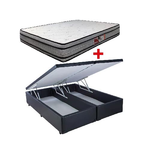 Cama Doble Baúl PU 2 Plazas + Colchón Espuma D33/D65 Opala