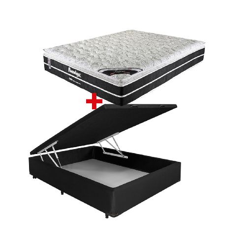 Cama Baúl 2 Plazas Pu + Colchón Resortes Pocket Safira