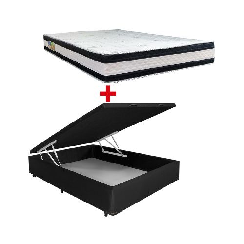 Cama Baúl 2 Plazas PU + Colchón Espuma D33 Azaleia