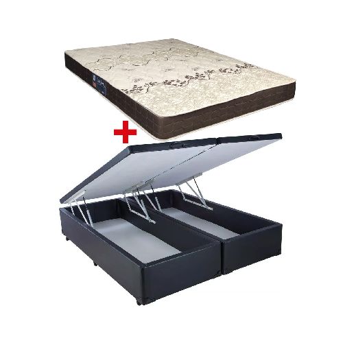 Cama Doble Baúl PU 2 Plazas + Colchón Espuma D28 Confort