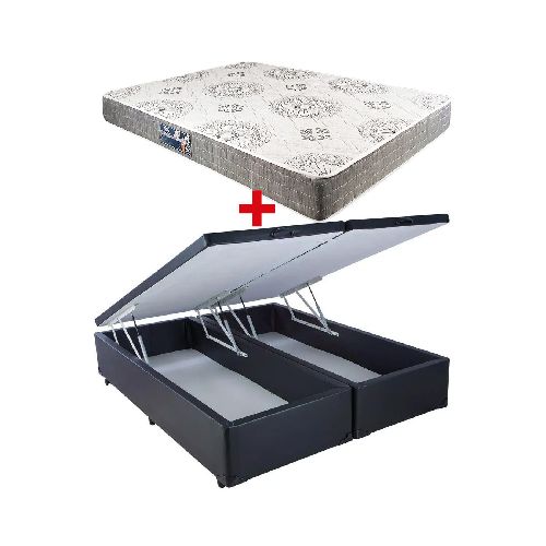 Cama Doble Baúl PU 2 Plazas + Colchón Espuma D33 Sono