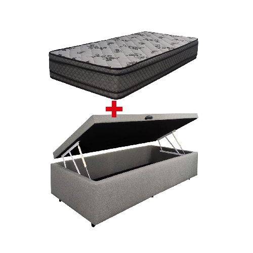 Cama Baúl 1 Plaza Lino + Colchón Espuma D33/D65 Opala