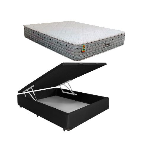 Cama Baúl 2 Plazas Pu + Colchón Resortes Pocket Titanium