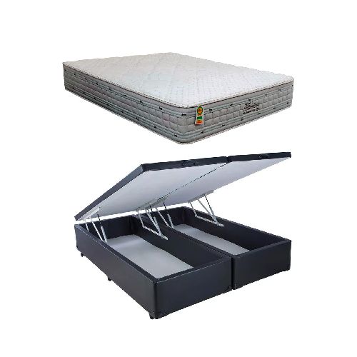 Cama Doble Baúl PU 2 Plazas + Colchón Resortes Pocket Titanium