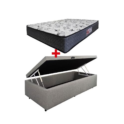 Cama Baúl 1 Plaza Lino + Colchón Espuma D26 Azaleia Pro