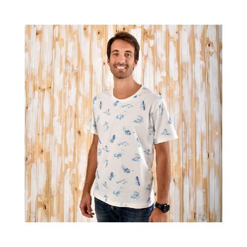 Remera Aves del Plata™ Estampada Hawaii, Palmeras, Surf, Blanco  