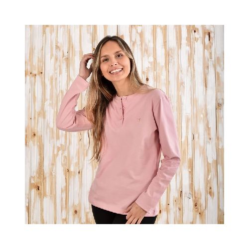 Remera Dama Henley Manga Larga  Rosa Aves del Plata™  