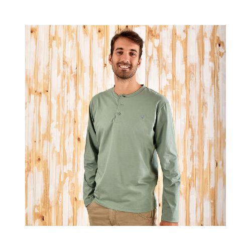 Remera Henley Verde Oliva Manga Larga - Aves del Plata