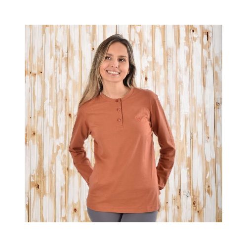 Remera Dama Henley Manga Larga en Terracota Aves del Plata™ - Aves del Plata