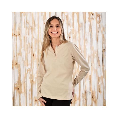 Remera Dama Henley Manga Larga en Crudo Natural Aves del Plata™ - Aves del Plata