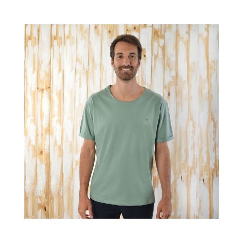 Remeras Aves del Plata™ Verde Oliva Cuello Grande Mangas Dobladas  