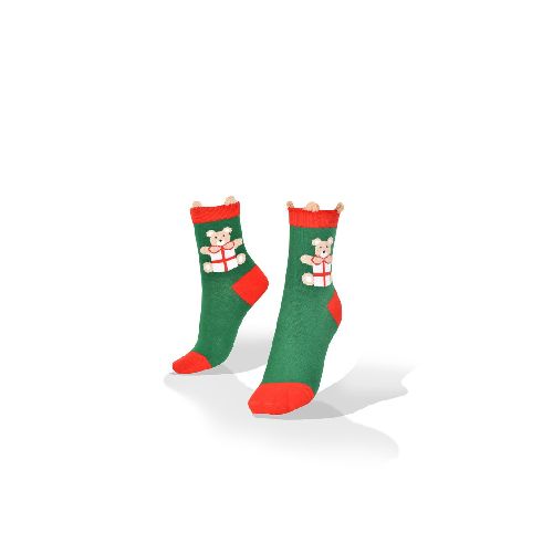 Medias de Navidad con Osito en Verde y Rojo  