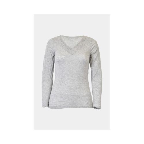 Camiseta de dama con puntilla - Gris