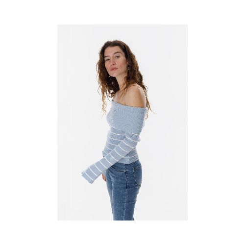 Sweater Oasis - Celeste con blanco