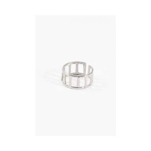 Anillo acero ajustable cuadros - plateado