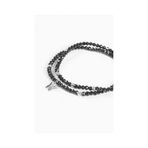 Pulsera cuentas dije mariposa acero - negro