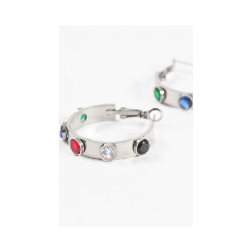 Aros acero con strass de colores - plateado