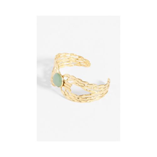 Pulsera acero rígida piedra verde - dorado