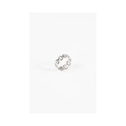 Anillo acero ajustable detalle cadena - plateado