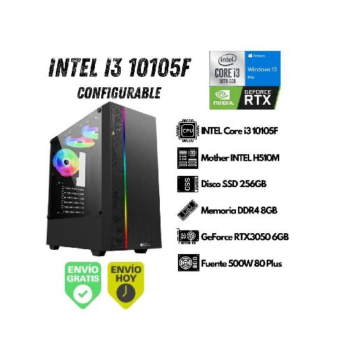 PC Gamer INTEL I3-10105F 8GB 256GB SSD RTX3050 (Configurable) EQ-I3-10105F-04