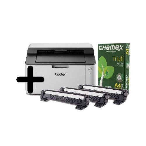 Impresora Láser Brother HL-1200 Monocromática - USB + 2 Toner Extra + Resma HL-1200+T+P