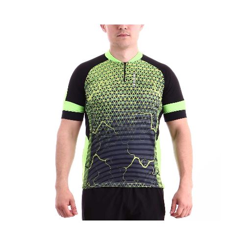 Poker Camisa Ciclista Manga Corta C/cierre Parcial Space - Unisex - Negro-verde — Macri