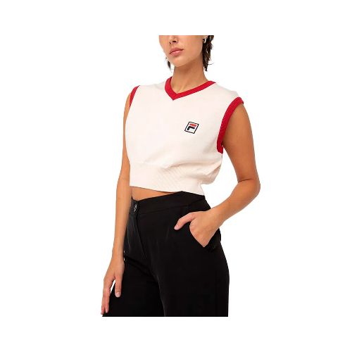 Fila Mujer Crop Sweater Vest- Cream - Crema — Macri