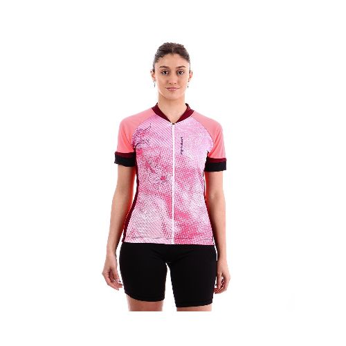 Poker Camisa Ciclista Jewel Dama Manga Corta C/cierre - Rosado-blanco — Macri