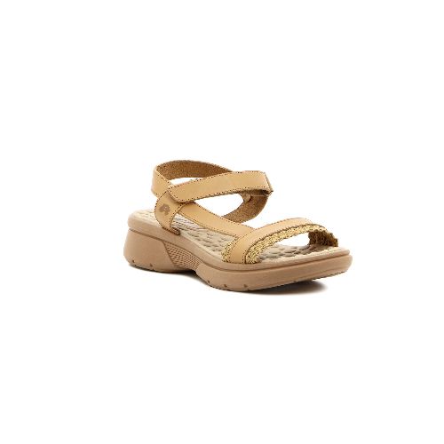 Country Sandalia Mujer Tira Ancha Con Pulsera Y Velcro - Beige — Macri