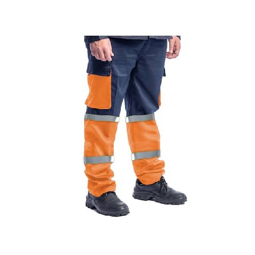 Pantalón Cargo De Trabajo Industrial Azul Reflectivo Naranja - MundoTrabajo