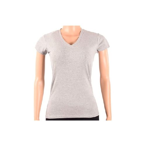 Remera Básica Mujer Escote V Gris - MundoTrabajo