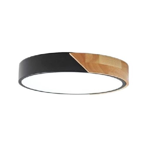 Plafon Panel Led Redondo 36w 30 cm Negro Y Madera