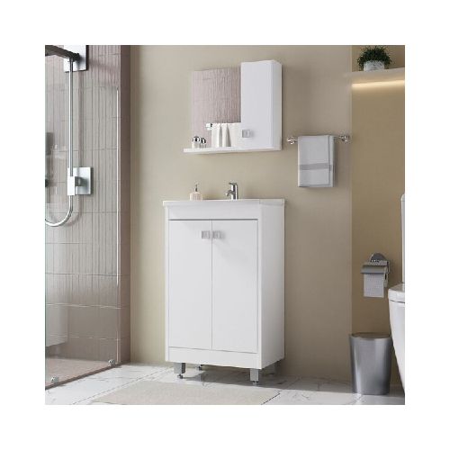 MUEBLE DE BAÑO 45 CM CON MESADA Y ESPEJO - BLANCO