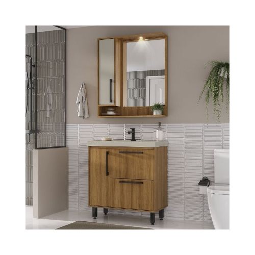 MUEBLE DE BAÑO 80 CM CON MESADA Y BOTIQUIN CON ESPEJO - MIEL/ARENA