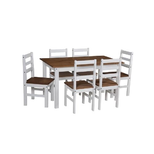 JUEGO DE COMEDOR MESA + 6 SILLAS - BLANCO/CERA