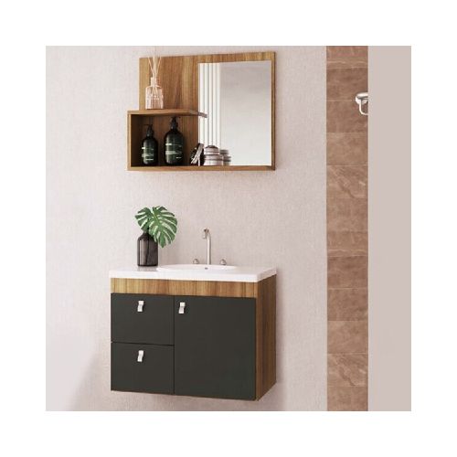 MUEBLE DE BAÑO SUSPENDIDO 56 CM CON MESADA Y ESPEJO - LUNA GRAFITO