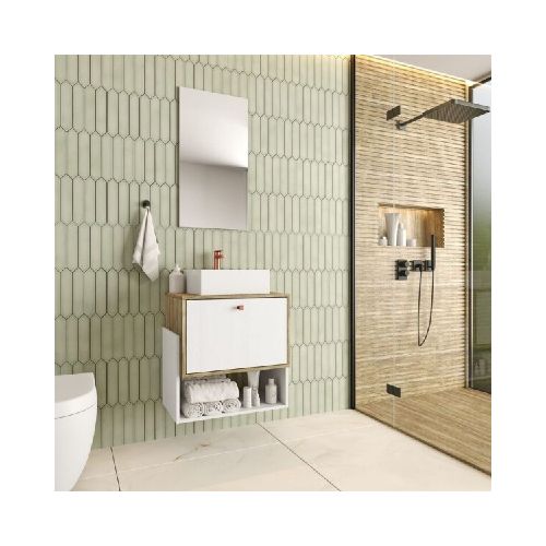 MUEBLE DE BAÑO SUSPENDIDO 57 CM CON BACHA Y ESPEJO - BLANCO/CARTAGENA