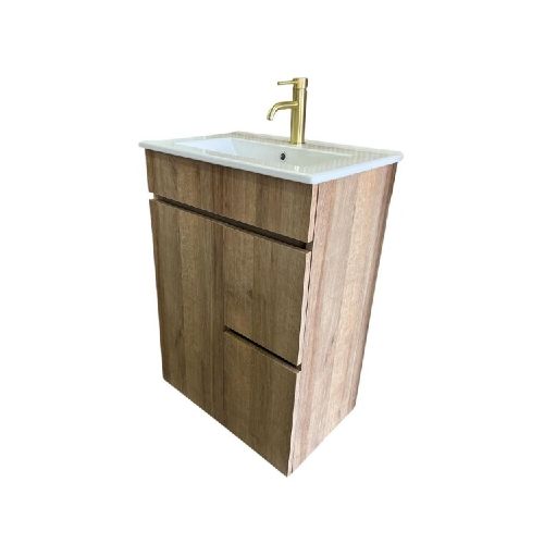 MUEBLE DE BAÑO 60 CM 2 PUERTAS CON BACHA DE LOZA - NEVADA ROBLE